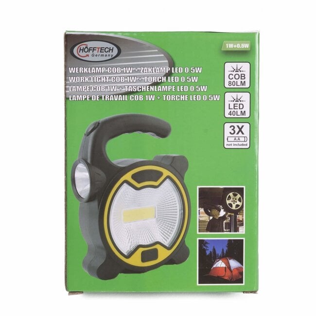 Hofftech Draagbare COB-werklamp en LED-zaklamp - 1W + 0.5W - 100 x 38 x 132 mm