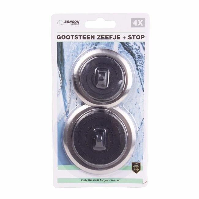 Benson Vierdelige roestvrijstalen gootsteenzeefjes en stoppen - anti-verstopping - diverse maten