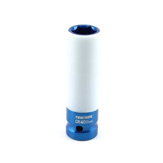 Krachtdop 15 mm - Teflonbescherming - Lange 6-kant - 85 mm - Blauw