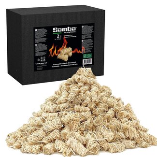 Samba aanmaakwokkels en aanmaakkrullen 2 kilo (ca 160 stuks) met lange brandduur voor veilig en natuurlijk aansteken van BBQ, haard en vuurkorf