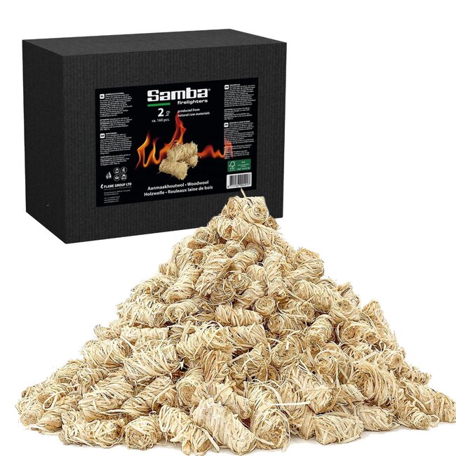 Samba aanmaakkrullen houtwol - brandduur 8-10 minuten - 3 kg - natuurkleur - circa 240 stuks - barbecue en open haard