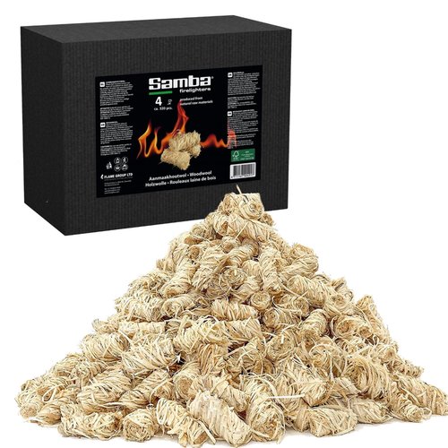 Samba Houtwol Aanmaakkrullen - 4 kg. in een Omdoos Samba Houtwol Aanmaakkrullen - 4 kg. in een Omdoos