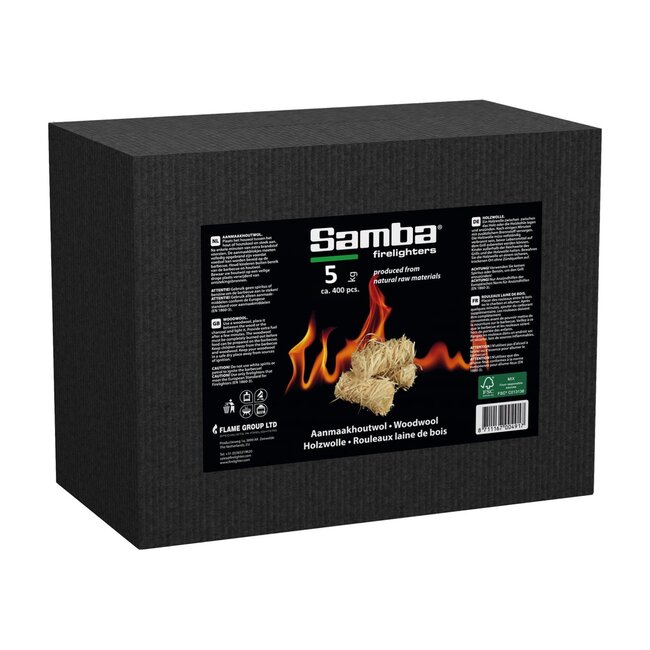 Samba Aanmaakkrullen - houtwol - plantaardige olie - brandduur 8-10 min - 5 kilo - naturel - 400 st. - barbecue en openhaard