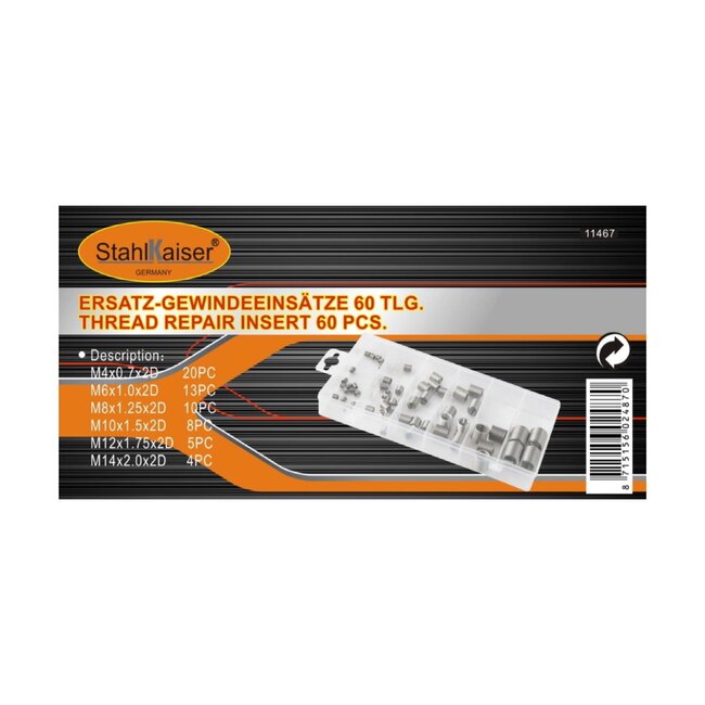 StahlKaiser Schroefdraad Reparatieset - Diverse Maten - 60-delig - Voor Aluminium en Meer