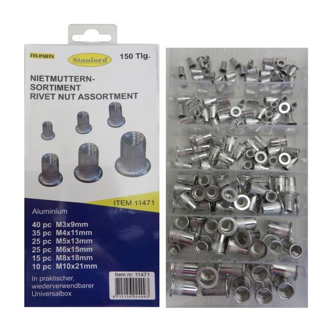 StahlKaiser Klinknagelmoer set - 150 delig - Diverse maten M3-M10 - Handige opbergdoos