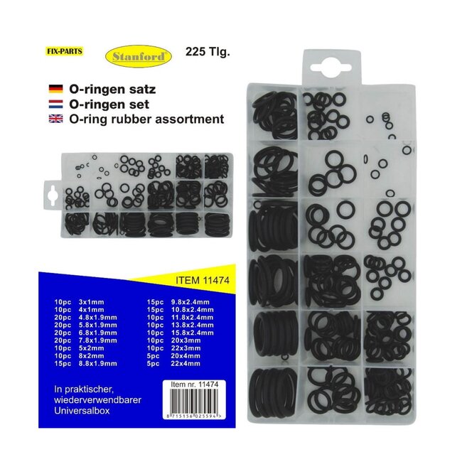StahlKaiser O-ringen set - 225 stuks - 18 maten - Handige opbergbox