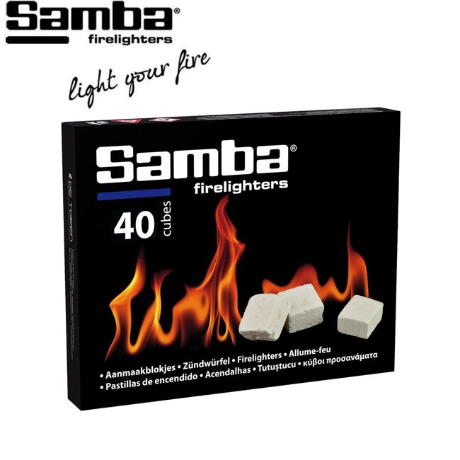 Samba Aanmaakblokjes - petroleumbasis - veilig aansteken, brandduur 10-12 min - wit - 40 stuks - barbecue en vuurkorf