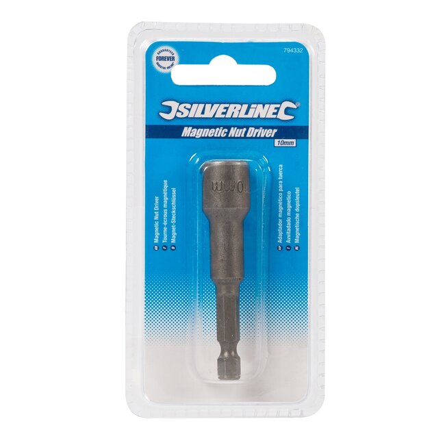 Silverline Magnetische dopbit voor boormachine - chroom-vanadiumstaal - 10 mm - 65 mm - zilverkleurig - zeskant moeren en bouten