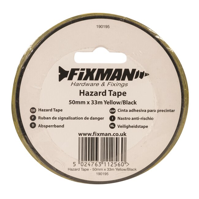 Fixman Markeringstape PVC met rubberlijm - 50 mm x 33 m - zwart-geel - slijt- en vochtvast - vloer- en gevarenmarkering