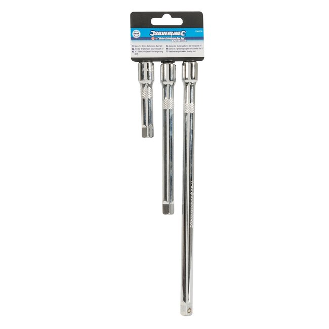 Silverline Ratelverlengstukken set - gehard chroom-vanadiumstaal - 50, 75 en 150 mm - zilver - 3-delig - voor krappe ruimtes