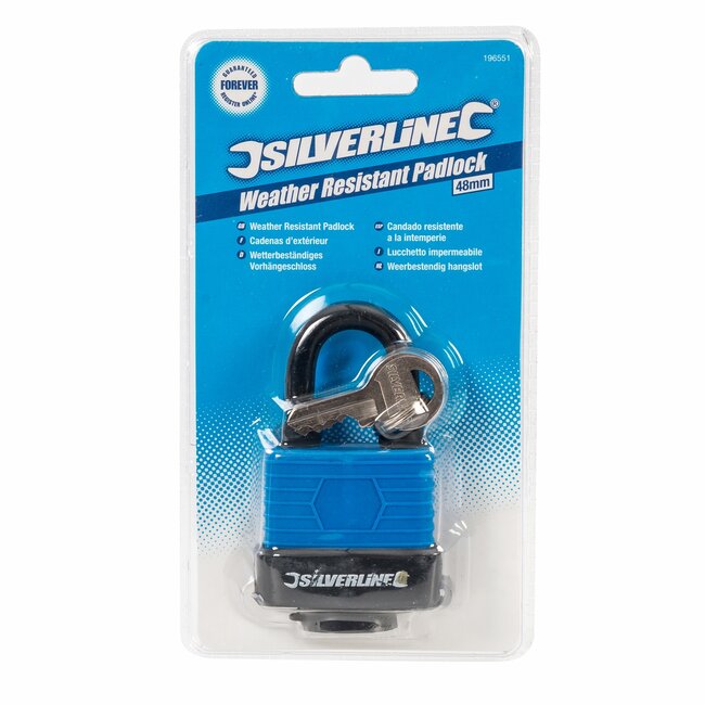Silverline Hangslot - gelamineerd staal en messing cilinder - weerbestendig - 48 mm - zilvergrijs - 3 sleutels - buiten