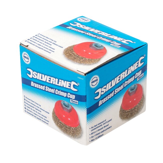 Silverline Komborstel haakse slijper - gegolfd staaldraad - 75 mm - staalgrijs - roest- en bramenverwijdering - metaal en steen