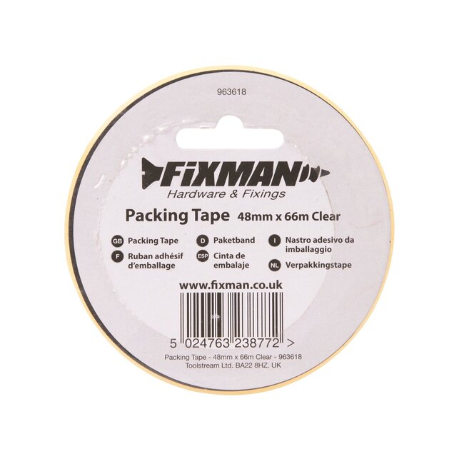 Fixman Dozenplakband - polypropyleen - scheurbestendig en sterk - 48 mm x 66 meter - transparant - voor kartonnen verpakkingen