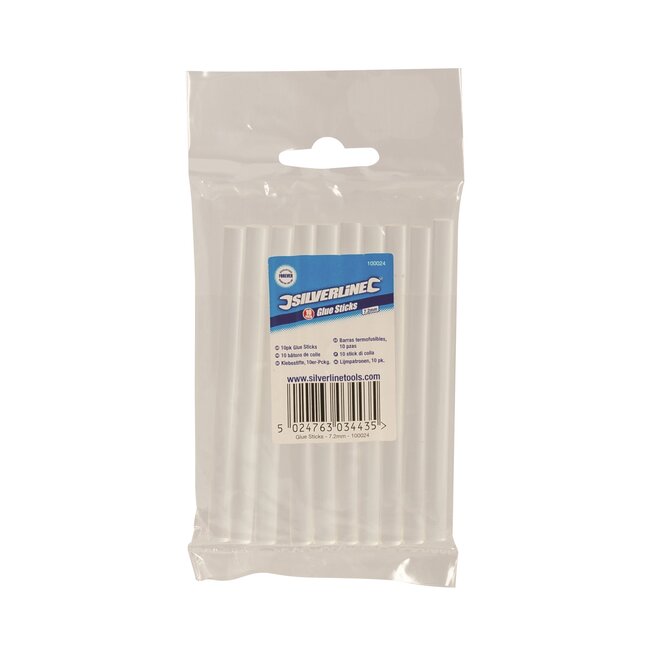 Silverline lijmpatronen - EVA - sterke hechting - Ø 7.2 x 100 mm - transparant - 10 stuks - voor hout, metaal, glas