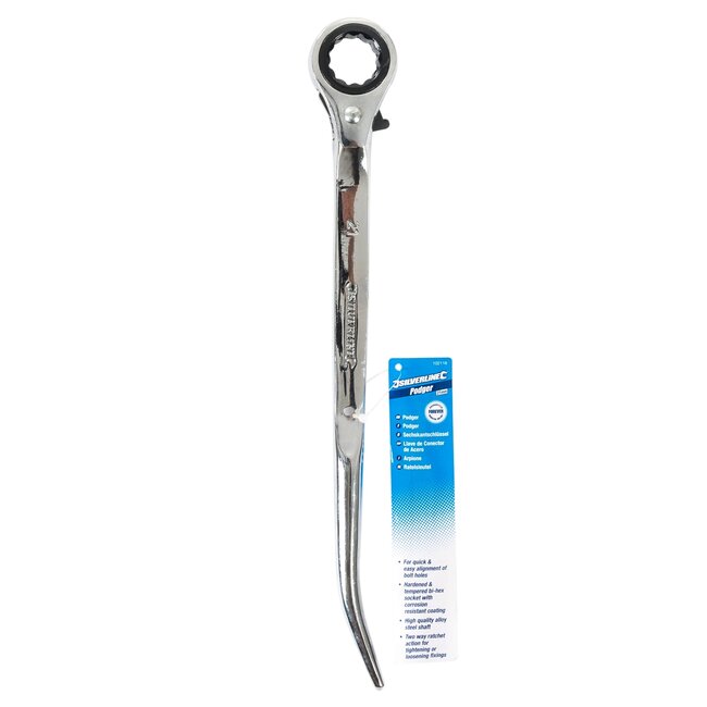 Silverline ratelsleutel met wrikpunt - gehard gesmeed staal - dubbele ratelrichting - 21 mm - zilver - uitlijnen van boutgaten