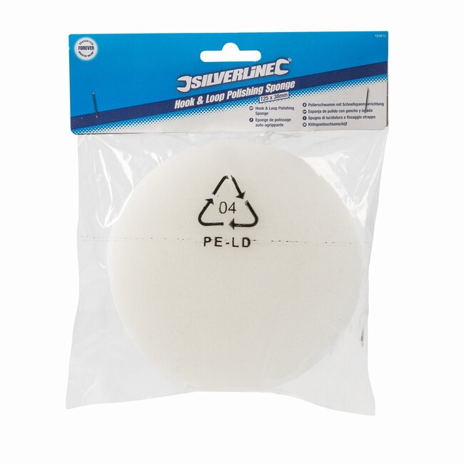 Silverline Polijstpad - PU-schuim - klittenband - Ø125 mm, 3,8 cm dik - wit - voor polijsten van metaal en glas, auto en boot