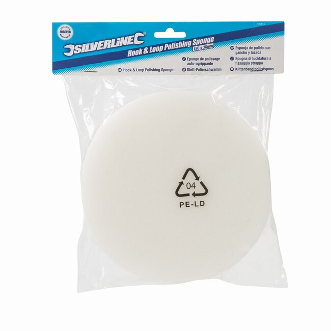 Silverline polijstkop rond klittenband - polyurethaanschuim - 180 x 38 mm - polijsten metaal en glas - voertuigen en boten