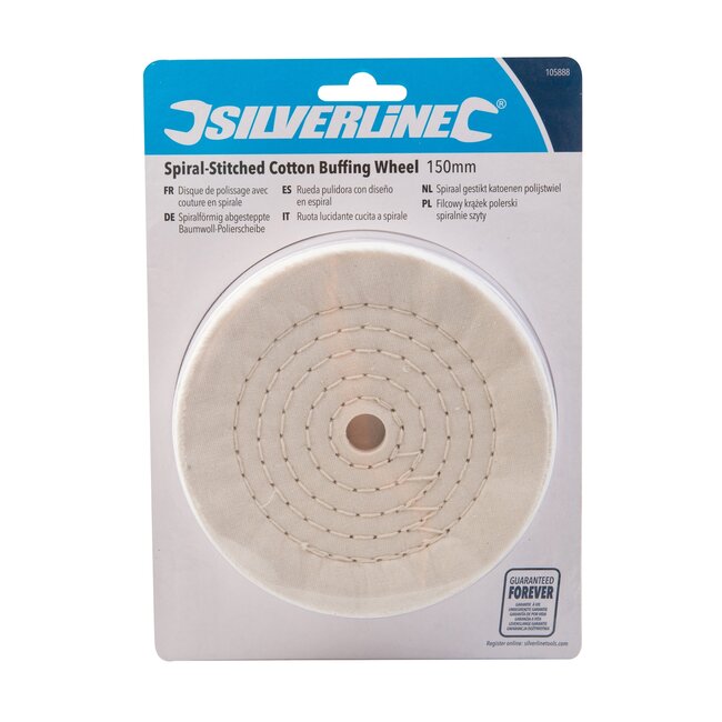 Silverline Polijstwiel katoen wit spiraalgestikt 40-laags - polijsten - diameter 150 mm - asgat 16 mm - auto-onderhoud