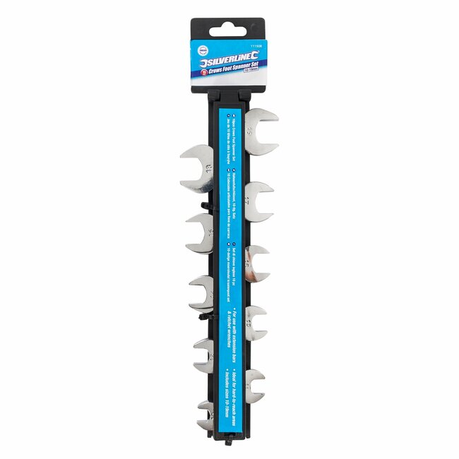 Silverline kraaienpoot moersleutelset - chroom-vanadium staal - 10-19 mm, 3/8 inch - zilverkleurig - 10-delig - voor krappe ruimtes