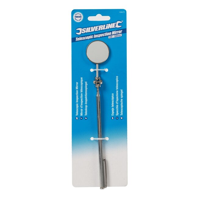 Silverline Inspectiespiegel telescopisch - messing - 200-500 mm, Ø 30 mm - 360° zicht - chroom - auto en werkplaats