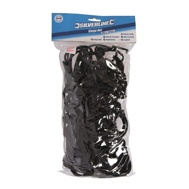 Silverline Laadnet - elastisch polypropyleen - 90 x 115 cm - 5 mm - 14 kunststof haken - zwart - voor aanhanger, dakrek en boot