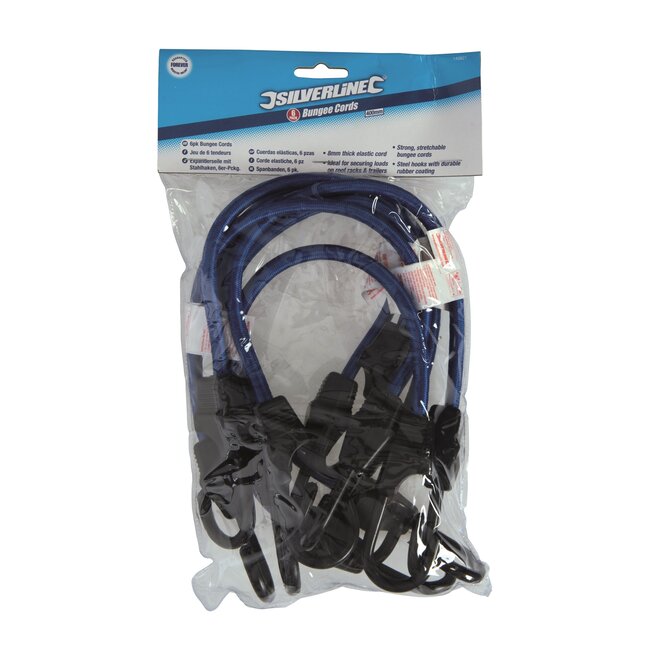 Silverline elastische spanbanden - rubber met PP-hoes - lading zekeren - 8 mm x 400 mm - blauw - 6 stuks - auto en aanhanger