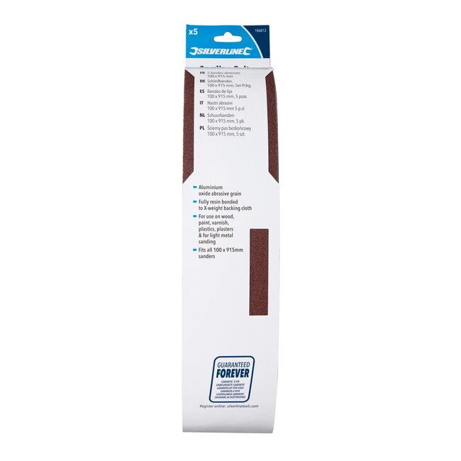 Silverline Schuurbanden - aluminiumoxide - 100 x 915 mm - korrel 80 voor schuren en ontlakken - bruin - 5 stuks - hout, metaal