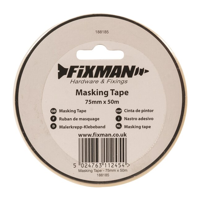 Fixman afplaktape - synthetisch rubber - schrijfbaar, residuvrij - 75 mm x 50 m - beige - voor plastic, metaal, glas en hout