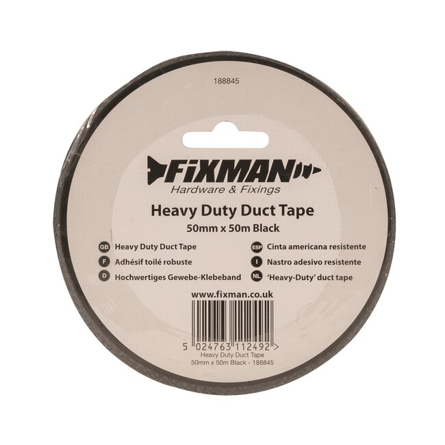 Fixman Ducttape - polyethyleen-gecoat gaas - extra sterk en waterbestendig - 50 mm x 50 meter - zwart - voor reparaties