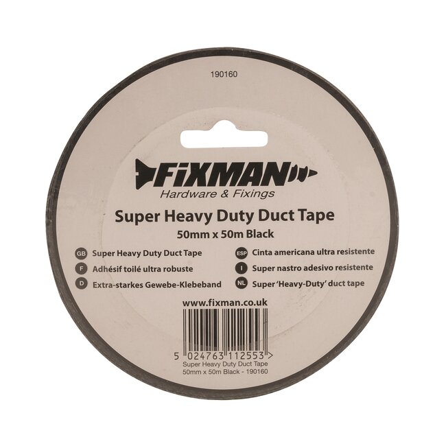 Fixman ducttape - polyethyleen gaas - extra sterk en waterbestendig - 50 mm x 50 m - zwart - repareren en afdichten