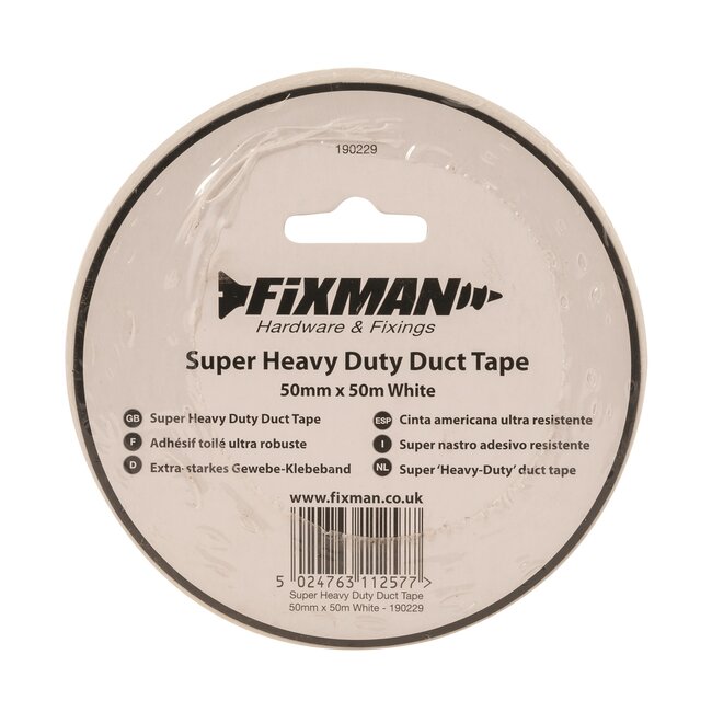 Fixman Ducttape - polyethyleen gecoat gaas - extra sterk, water- en weerbestendig - 50 mm x 50 m - wit - voor binnen en buiten