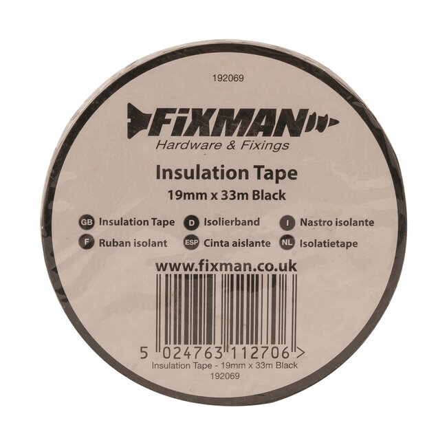 Fixman Isolatietape - pvc - elektrisch isolerend, waterdicht en vlamvertragend - 19 mm x 33 meter - zwart - voor kabels