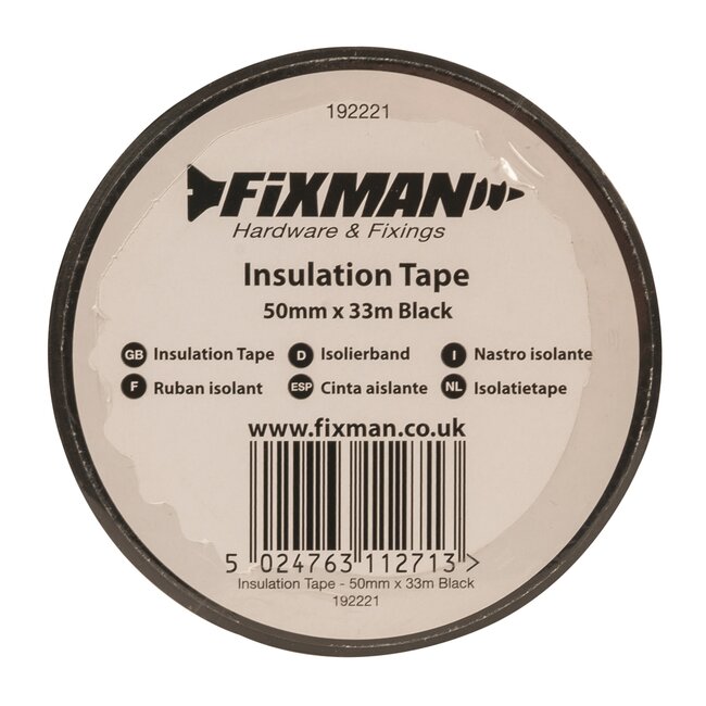 Fixman Isolatietape - pvc met rubberen lijm - elektrisch isolerend, waterdicht, vlamvertragend - 50 mm x 33 m - zwart - kabels