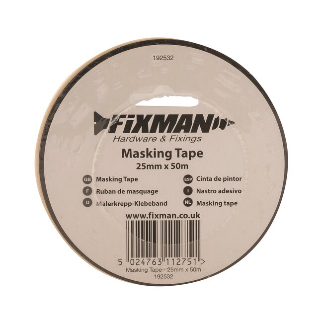 Fixman Afplaktape schilderstape - synthetisch rubber kleeflaag - 25 mm x 50 m - beige - geen kleefresten - voor schilderwerk