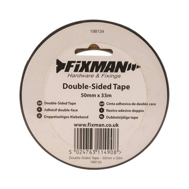Fixman dubbelzijdige tape - glasvezelversterkt - tapijtbevestiging - 50 mm x 33 m - transparant - voor tegels, hout en metaal