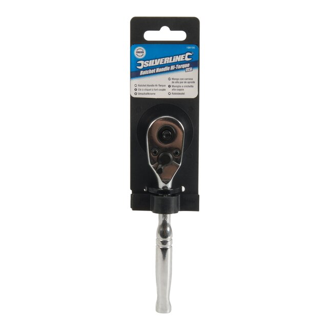 Silverline Ratelsleutel - chroom-vanadiumstaal - 1/4 inch - 72-tands omkeerbaar 62 Nm - hoogglans zilver - voor doppen en montage