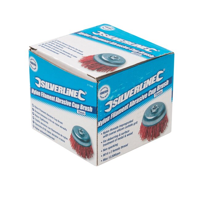 Silverline Schuurkomborstel 75 mm - nylon grof - vonkvrij ontbramen - M14 - voor haakse slijper, metaal en hout