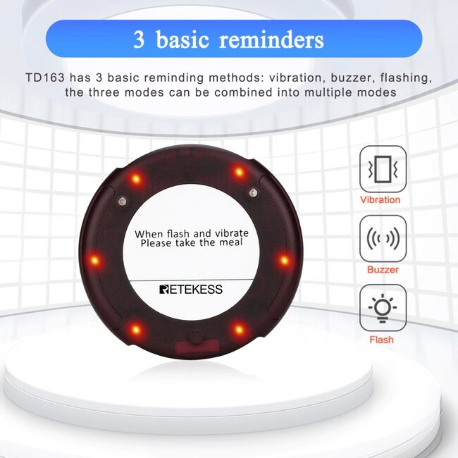 Retekess gasten oproepsysteem horeca – kunststof – draadloos 400 meter – 8,0x7,3x1,5 cm – zwart – 20 ontvangers – restaurant