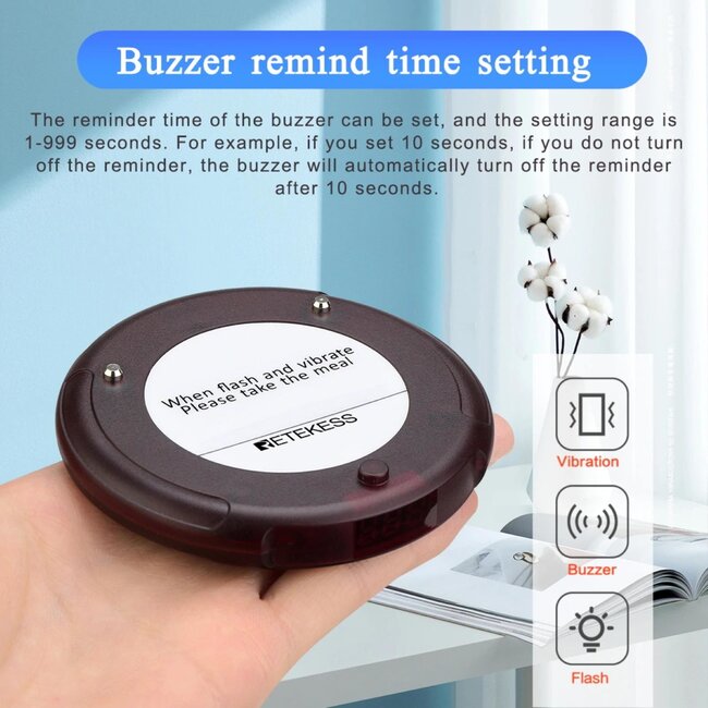 Retekess gasten oproepsysteem horeca – kunststof – draadloos 400 meter – 8,0x7,3x1,5 cm – zwart – 20 ontvangers – restaurant