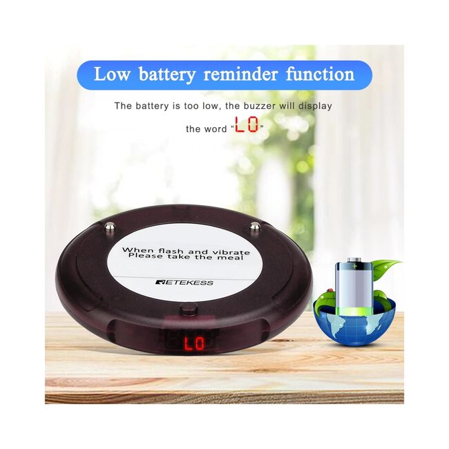 Retekess gasten oproepsysteem horeca – kunststof – draadloos 400 meter – 8,0x7,3x1,5 cm – zwart – 20 ontvangers – restaurant