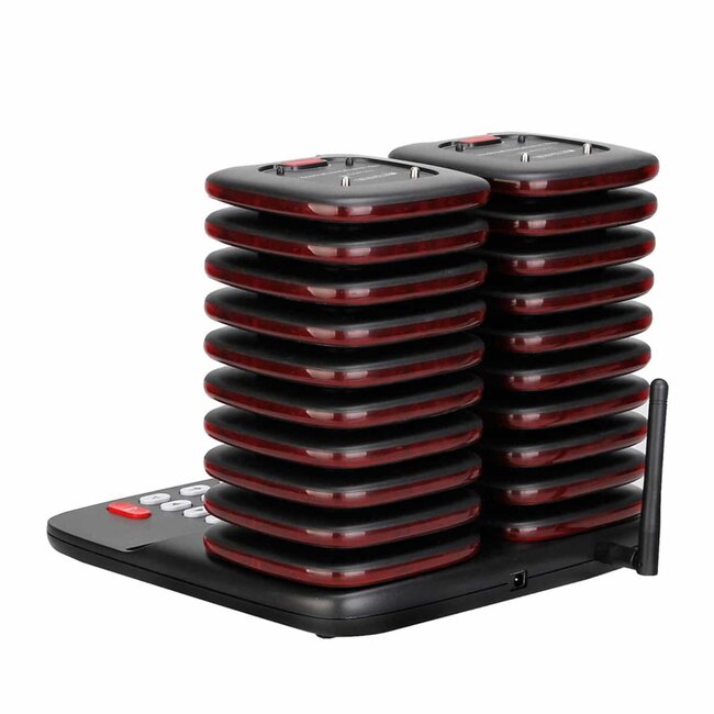 Retekess Horeca oproepsysteem - kunststof - draadloos tril- en lichtalarm - pieper 10x9,6x2 cm - zwart - 20 stuks - 800 m bereik