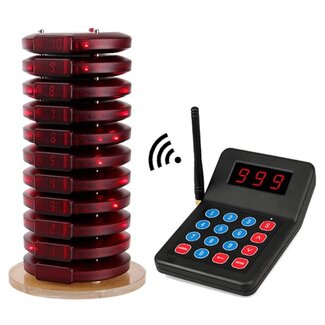 Retekess Gastenoproepsysteem - kunststof, mat zwart - draadloos met laadstation - 10 ontvangers - horeca en zelfbediening