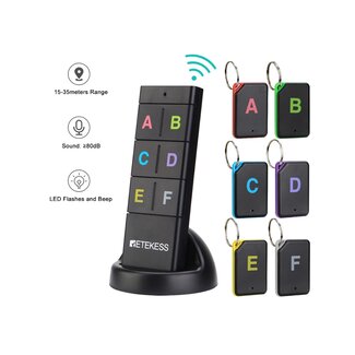 Retekess Draadloze keyfinder set - 6 ontvangers - 15-35 meter bereik - 80 dB geluid - knipperend en trillend signaal