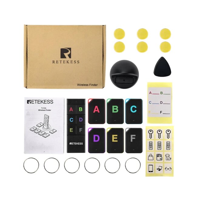 Retekess Sleutelvinder set - draadloos met afstandsbediening - bereik 15-35 m - 6 ontvangers - licht- en trilsignaal - 80 dB