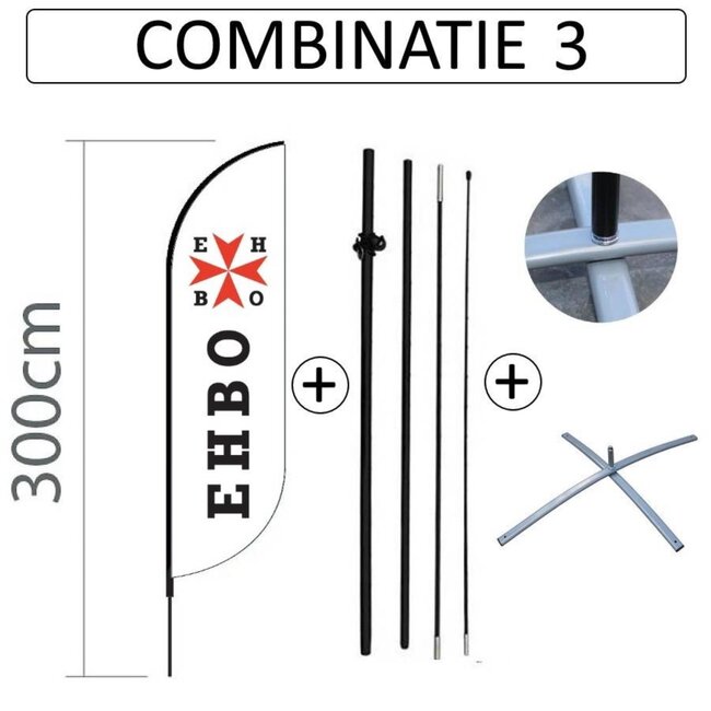 Proflag Beachflag Convex S-60 x 240 cm - Ehbo - Combinatie 3