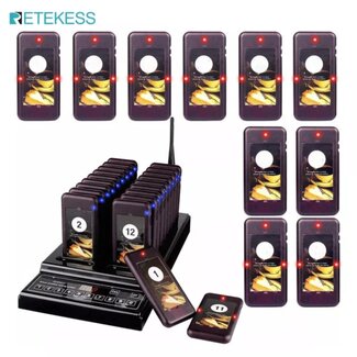 Retekess Gasten oproepsysteem - kunststof - draadloos groot bereik - 10 x 5 x 1,1 cm - zwart - 20 ontvangers - horeca