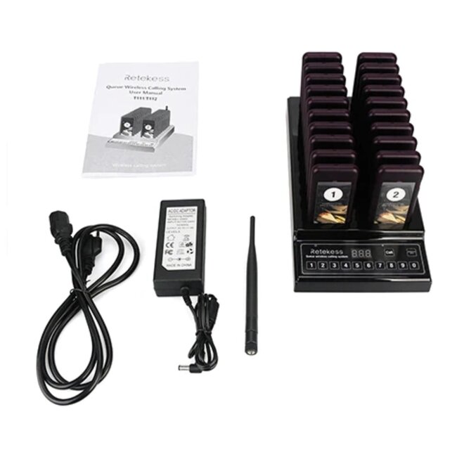 Retekess Gasten oproepsysteem - kunststof - draadloos groot bereik - 10 x 5 x 1,1 cm - zwart - 20 ontvangers - horeca