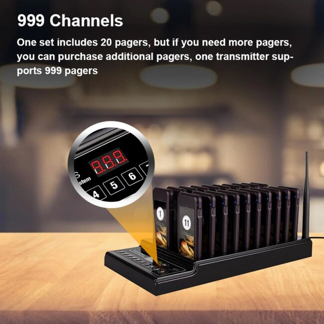 Retekess Gasten oproepsysteem - kunststof - draadloos groot bereik - 10 x 5 x 1,1 cm - zwart - 20 ontvangers - horeca