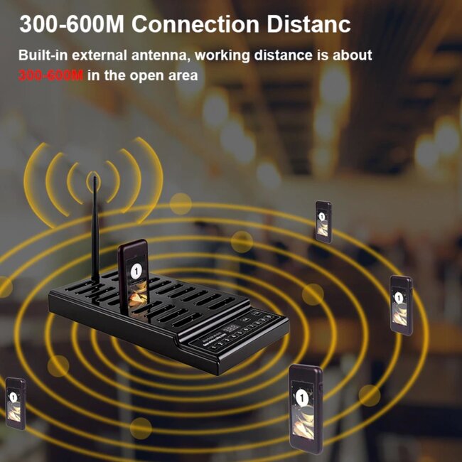 Retekess Gasten oproepsysteem - kunststof - draadloos groot bereik - 10 x 5 x 1,1 cm - zwart - 20 ontvangers - horeca