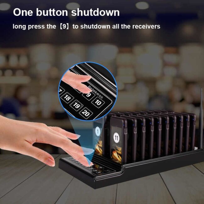 Retekess Gasten oproepsysteem - kunststof - draadloos groot bereik - 10 x 5 x 1,1 cm - zwart - 20 ontvangers - horeca